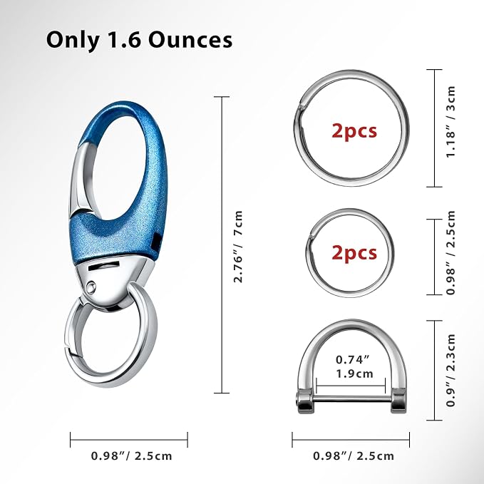 Keychain Quick Release Double Carabiner Clip with D Ring Key Rings, Unisex Belt Loop Key Holder for Home Car Keys