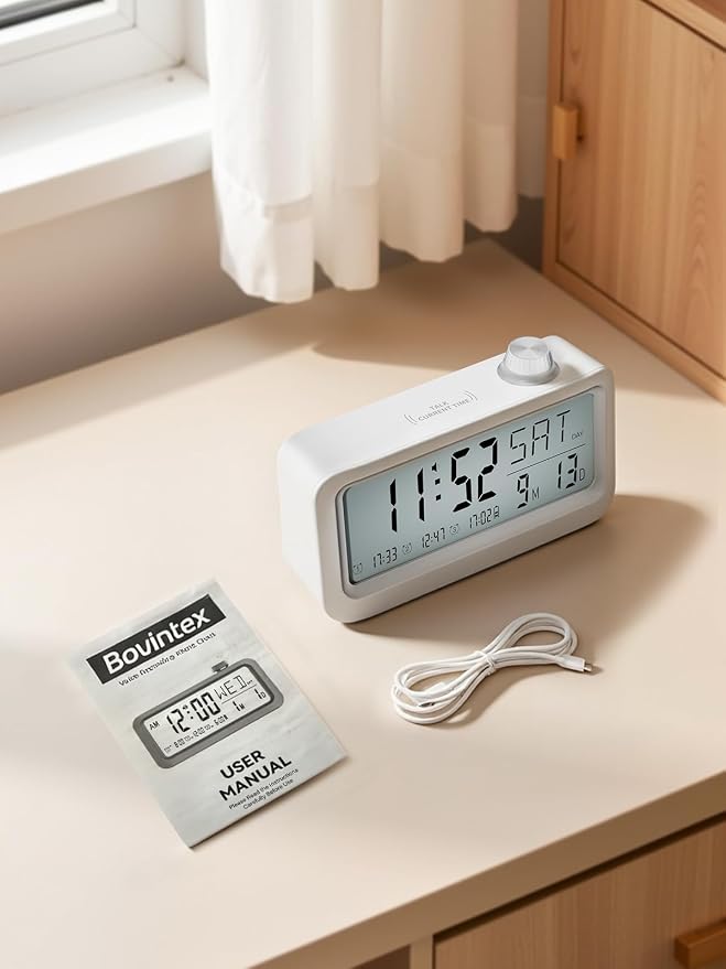 Medication Pill Reminder, Rechargeable Talking Alarm Clock with 3 Custom Voice Recording Alarms, Touch-to-Talk, a Digital Alarm Clocks Gift for Mom/Dad/Seniors/Elderly(White)