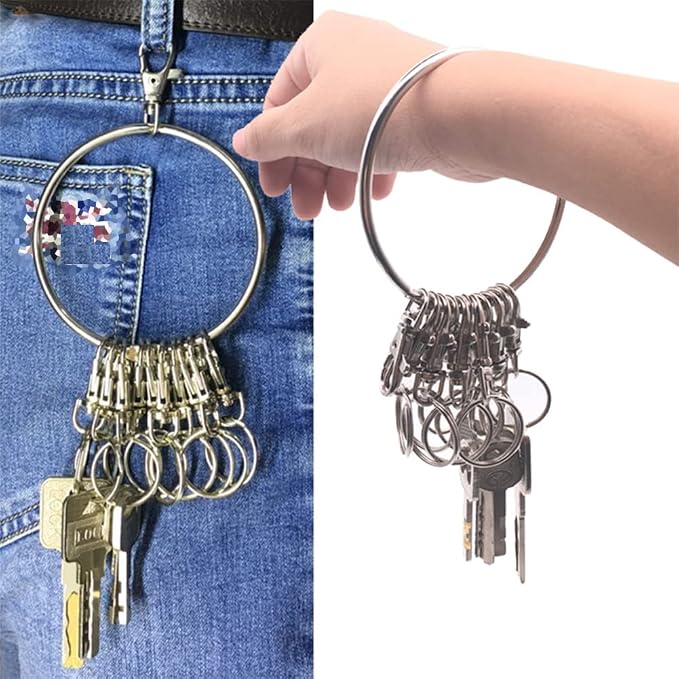 luzen 1PC Portable Metal Ring Key Organizer Holder with Swivel Clasps Janitor Key Ring for Warehouse Office School Home Use, Silver