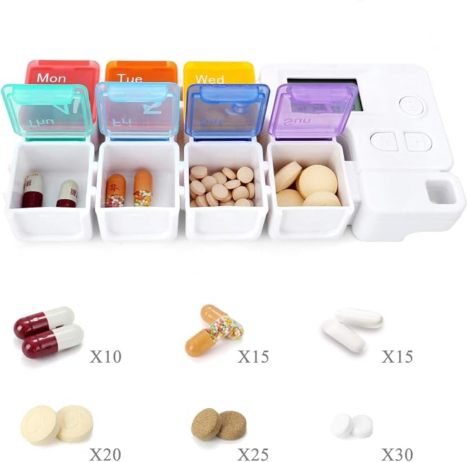 7 Days Pill Dispenser Organizer with Reminder Alarm - CozyCabin Portable Travel Vitamins Medicine Box Case(Rainbow)