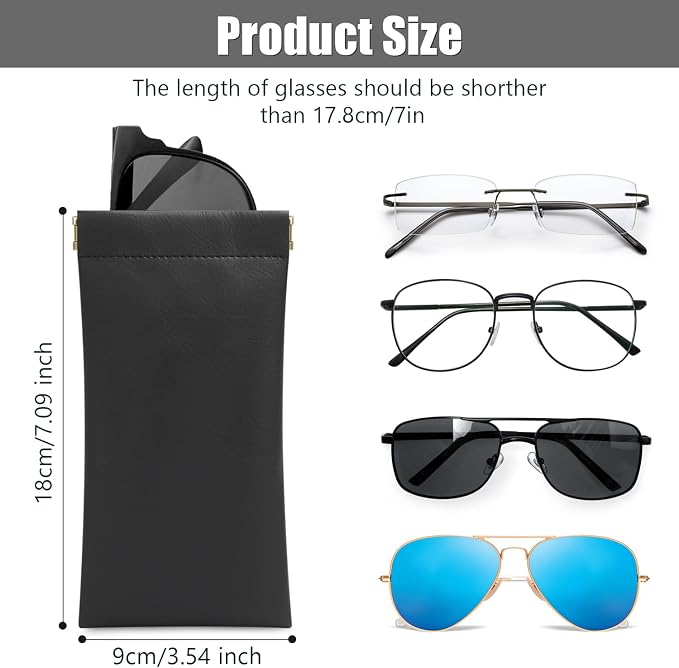Sightor Sunglass Case, 2 Pcs Soft Eyeglass Cases for Women Portable Squeeze Top Leather Glasses Pouch