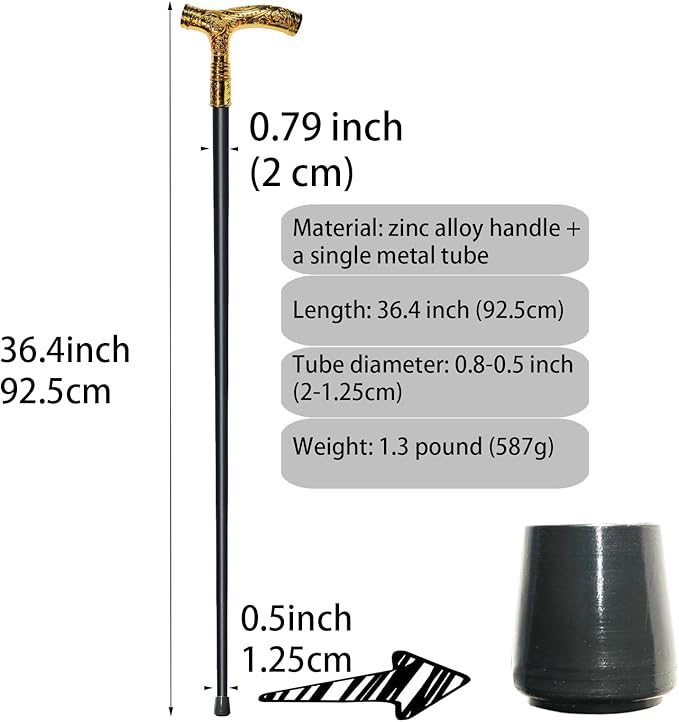 Walking Cane for Men & Women - 36.5 inch Heavy Duty 500+ lbs Capacity, Ergonomic Handle, Decorative & Ornate Fancy Design, Gothic & Goth Elegant Matte Black & Gold Artistry, Metal Cane