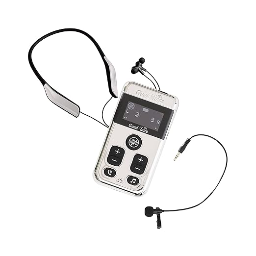 OKB Hearing GV-SA0361 Hearing Amplifier for TV & Conversation, Neckband-Style, Bluetooth 5.0, Noise Reduction, 2-in-1 TV & Hearing Modes, External Mic, USB-C Rechargeable, 10h Controller / 8h Earphones, Mirror Chrome