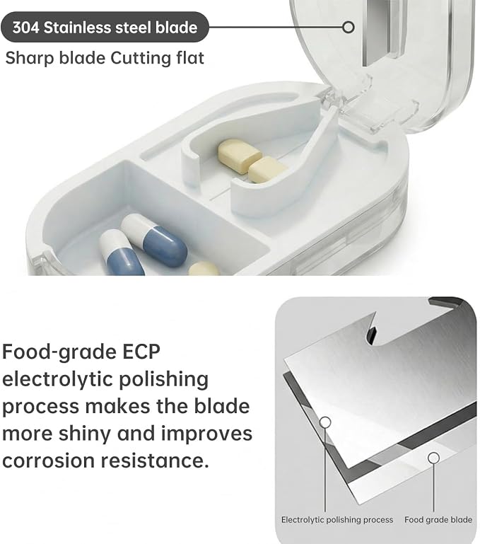 Pill Cutter Splitter for Small or Large Pills, Portable Pill Splitter with Hidden Professional Organizer and Brush, Tablet Cutter Medicine Slicer, Coupe Pilule for Tablets and Vitamins(Clear)