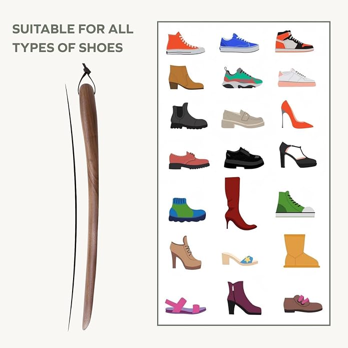 muso wood Shoe Horn 15" Long Handle for Seniors, Wooden Shoehorn for Men Women Kids Pregnancy