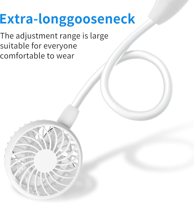 HandFan Upgraded Neck Fan with 5000mAh Rechargeable Battery, 26H Longest Runtime - 6 Speeds Visible Blades Portable Fan, 360° Flex Neck for Park/Game/Travel, Safety Grille & Hair Protection (White)