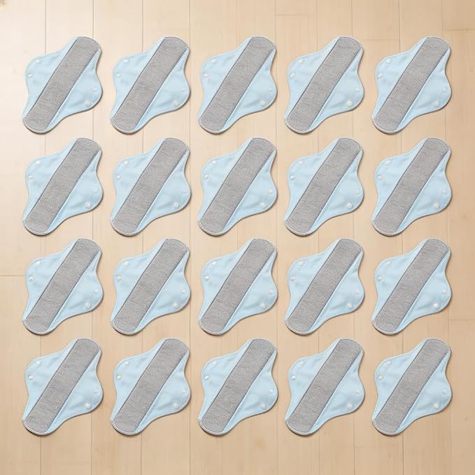 Reusable Washable Cloth Pads for Women, Leak-Proof Breathable Sanitary Pads, Absorbent Incontinence Pads for Daily & Postpartum Use (Blue, 20 Pack)