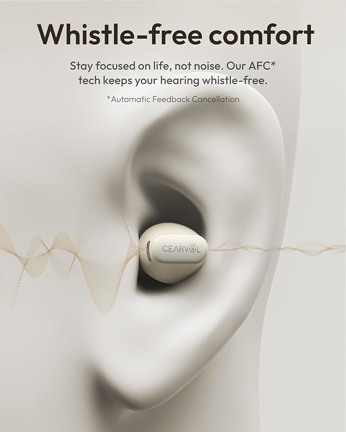 Cearvol Wave Lite OTC Hearing Aids Earbuds with Bluetooth - App Control, Aux-In, Noise Reduction Rechargeable for Mild to Moderate Severe Hearing Loss Seniors & Adults (Starlight)