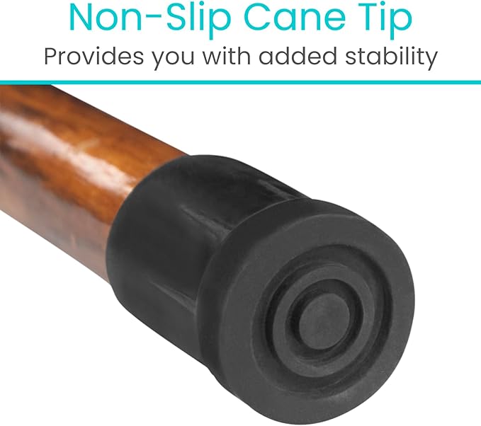 Vive Wooden Walking Stick for Hiking - Handcrafted, Waterproof, with Leather Wrist Strap - Wood Staff for Balance, Women, Men, Seniors - Non-Slip Tip for Safety