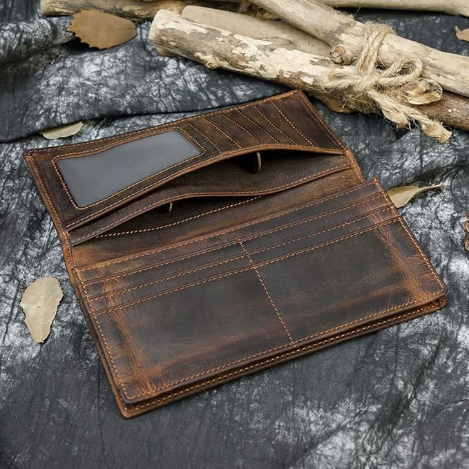 Genuine Leather Long Wallet for Men, Large Capacity Purse Clutch Bag Handbag Checkbook Cash Credit Cards Phone Holder | Large Capacity