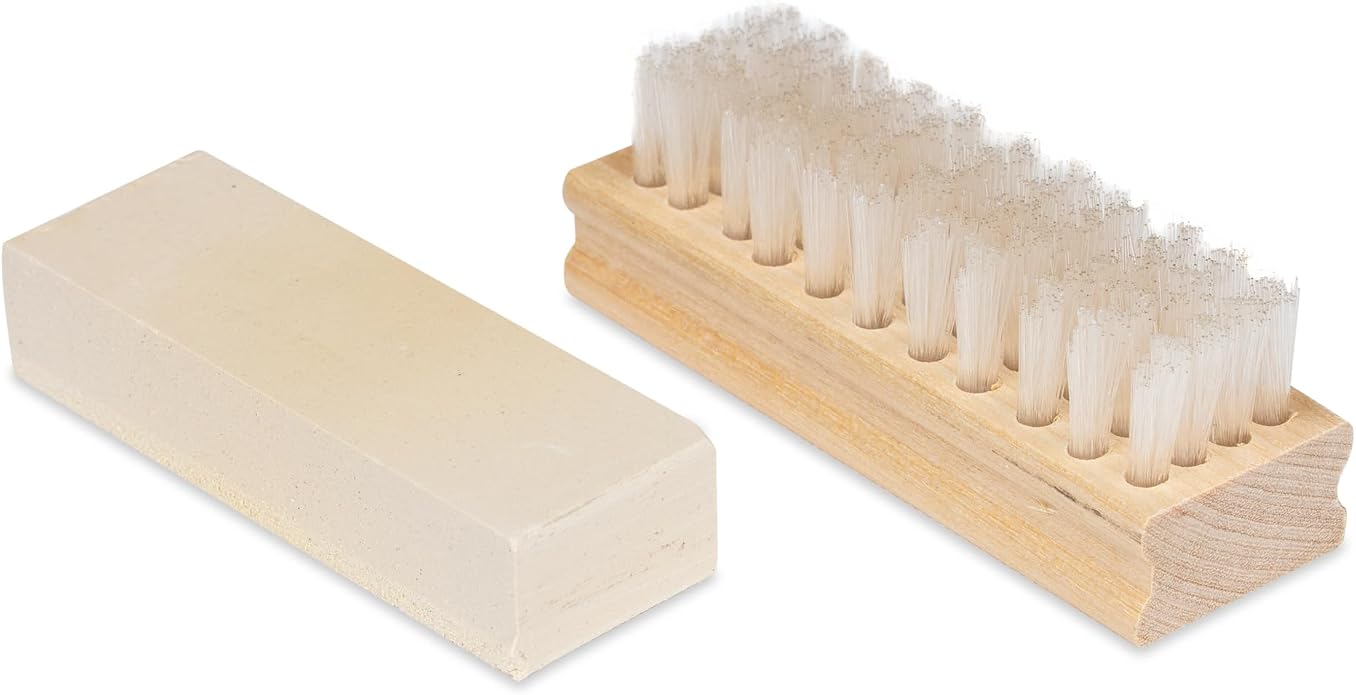 Angelus Suede & Nubuck Cleaner Kit - 1 Cleaning Eraser Block and 1 Nylon Bristle Brush - Eliminates Stains, Removes Spots, Restores Nap - for Leather Suede Shoe, Handbags, Jackets, Boots, Furniture
