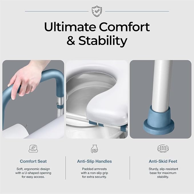 Medical King Toilet Seat Riser for Seniors, Adjustable, Gray, Heavy Duty up to 400 lbs