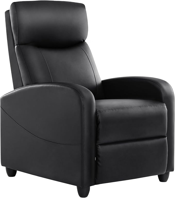 Sweetcrispy Recliner Chair Fabric Recliner Sofa No Massage, Home Theater Seating with Lumbar Support, Adjustable Push Back Overstuffed High-Density Sponge Reclining for Living Room, Black