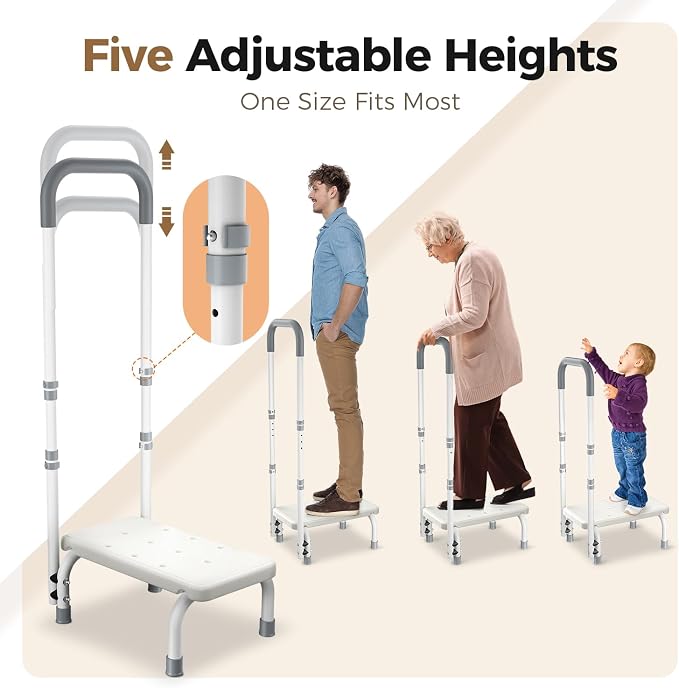 FORTEMOTUS Medical Step Stool with Handle for Elderly - Sturdy Lightweight Step Stool for Bedside for Adults, Non-Skid Rubber Platform Stepping Stool, Safely Supports up to 330 Pounds,White