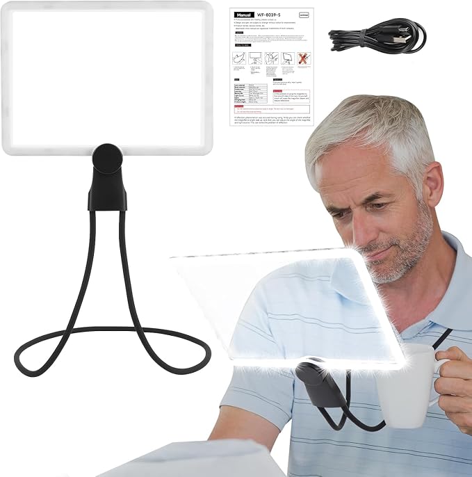 Large Hands Free Magnifying Glass with 50 Ultra-Bright LED Light,Flexible Gooseneck Magnifiers for Reading Books, Sewing, Knitting Seniors Low Vision, Black, 10.6 x 7.4in