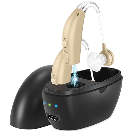 Hearing Aids for Seniors,Rechargeable Hearing Aids with Noise Cancelling,Adjustable Volume Control,One Pair He-aring Assist Devices with Charging Box(Black)