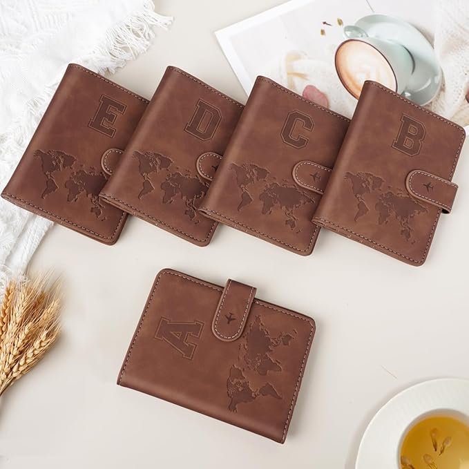 Passport Holder Wallet Cover Personalized Initial Travel Essentials | Embossed Letter A-Z Design, Travel Wallets, RFID Blocking, Passport Book Holders, Women Men, Personalized Gifts, Brown-C