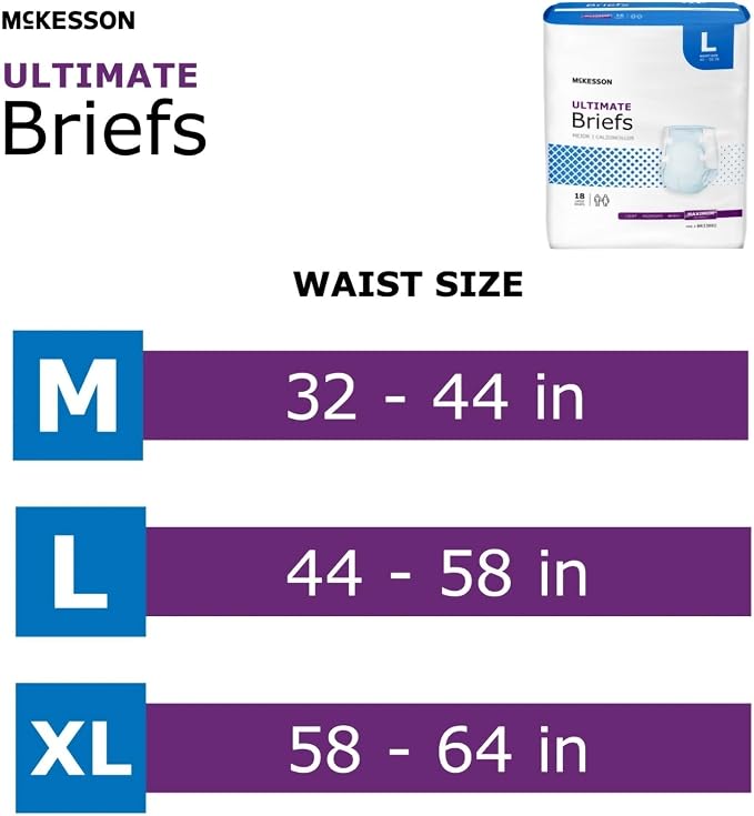 McKesson Ultimate Briefs, [72 Count], Size L, 45-58 in. Incontinence Adult Diapers with Tabs, Maximum Absorbency, Unisex, Disposable, Elastic Leg Gathers and Contoured Fit for Men and Women