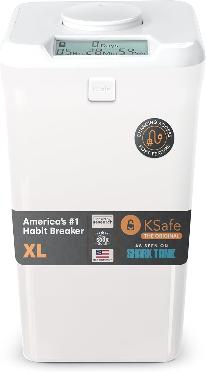 Kitchen Safe Time Locking Container, Phone Jail, Medication Lock Box, Break Bad Habits, Quit Smoking, Stop Snacking, Gaming Addiction, Family Time (XL, White Lid + 12.3” White Base)