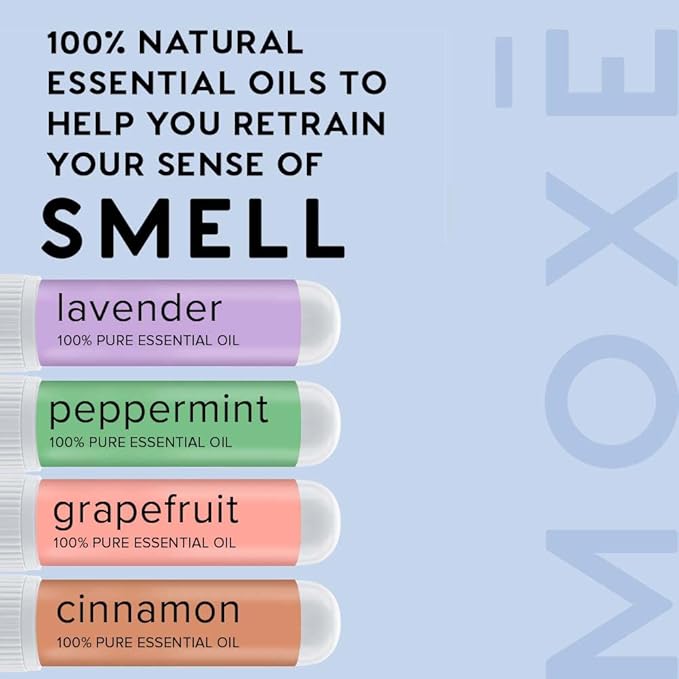 MOXĒ Smell Training Kit, Made in USA, Scent Diversification, 4 Essential Oil Fragrances, Olfactory Regeneration, Smell Expansion, Natural Therapy for Smell Loss, Includes Guidebook & Log (Phase 2)