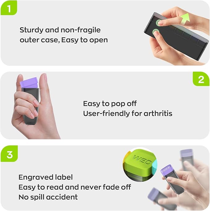 Weekly Pill Organizer 1 Time a Day, HIONXMGA Detachable Travel Pill Box 7 Day, Large Medicine Pill Case Container for Daily Medication Vitamin Supplement Fish Oil, Portable Week Pills Holder, Black