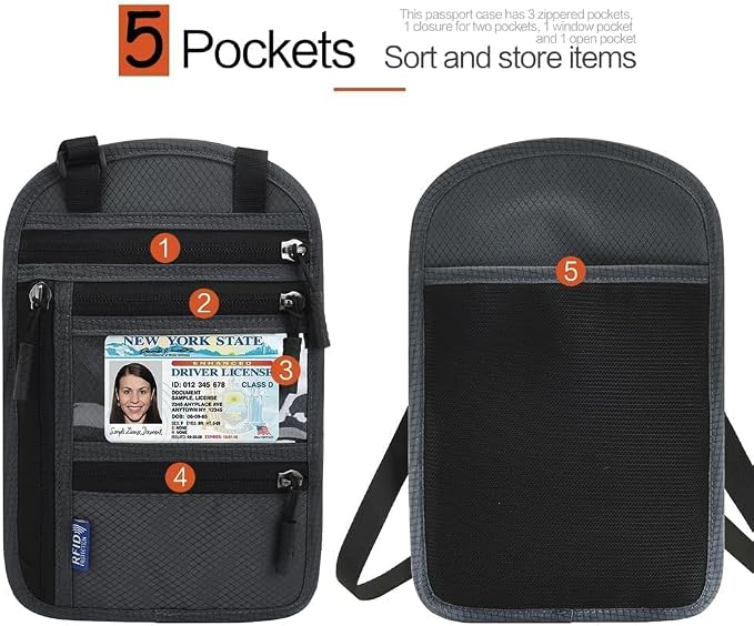 2Pack Passport Holder for Travel,Easy to Conceal Travel Neck Wallet | RFID Blocking Nylon Travel Pouch Family Passport Holder Organizer Case - Holds Cash, Cards, Keys