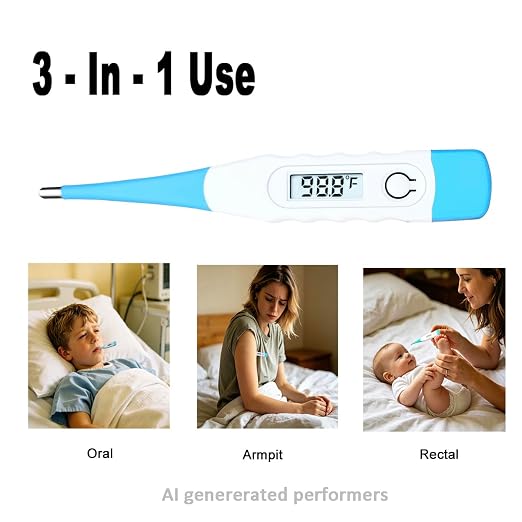 Digital Thermometer，BESTWYA Thermometer for Adult (B, Pack of 4) | Flexible Tip Accurate LCD Reading Oral, Rectal or Under Arm Use