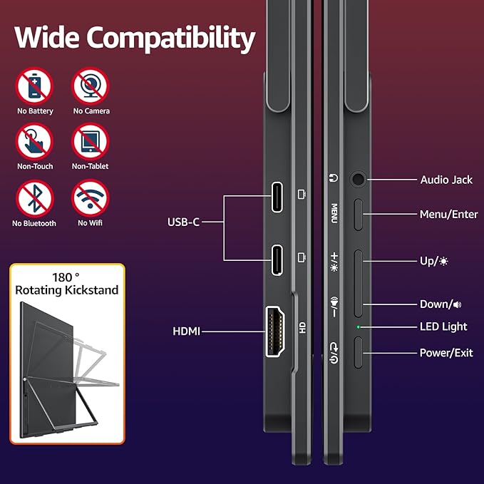VisionOwl Large Portable Monitor 18.5-Inch 1080P FHD 100Hz Refresh Rate Laptop Monitor, 125% sRGB, IPS Panel, USB-C & HDMI for Laptop, PC, Mac, PS5, Xbox, Built-in Kickstand, Speakers, VESA Mountable