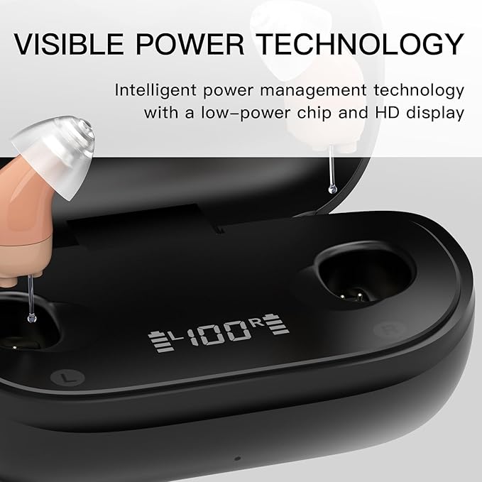 Hearing Aids (not Amplifiers), Rechargeable Hearing Aids for Seniors Invisible Hearing Aid with Noise Cancelling and Volume Control, OTC Digital Hearing Devices for Superior Sound Quality, Beige