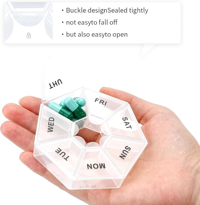 Pill Organizer, 2 Pack Pill Box, Small Pill Case,Medicine Pill Organizer 1 Time a Day, Weekly Pill Organizer, Pill Container, Pill Holder, Daily Pill Organizer Travel Pill Organizer 7 Day(Red&White)