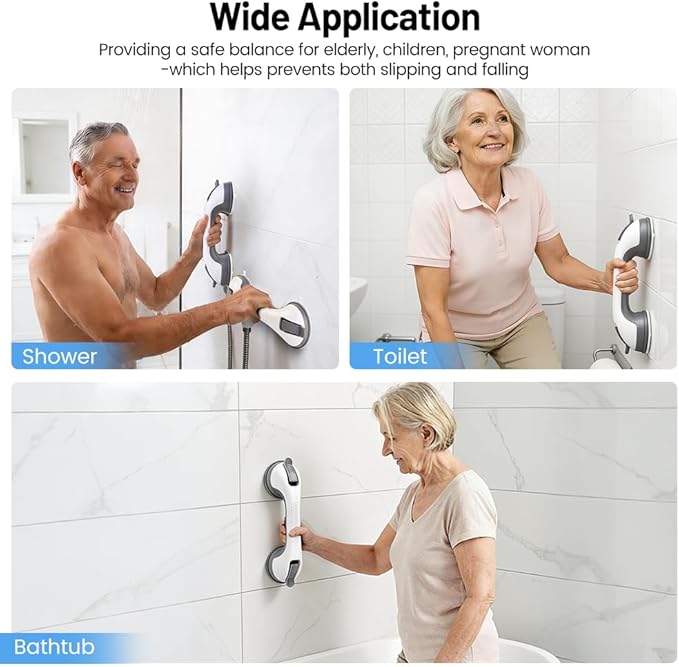 2 Pack Grab Bars for Shower Handle, Elderly Assistance Products, Seniors Removable Bar Safety, Suction Cup Handles for Bathtubs and Showers/Bathroom/Walls, Heavy Duty Handrails Grip 500lbs,No Drilling