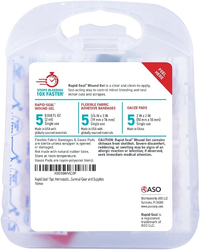 Rapid Seal 15pc Hemostatic First Aid Wound Care Kit | Stops Bleeding in Seconds | Quick Effective Bleed Control | for Blood Clotting, Trauma Kit, Survival Gear and Supplies