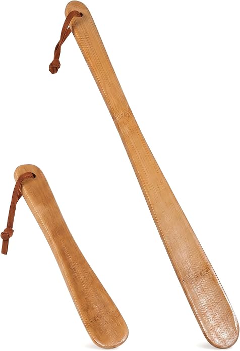 2 Pack Long Handle Shoe Horns for Men Women Seniors, Lightweight Shoe Helper with Hanging Hole, Portable Shoe Horn Set in 14.96 Inch and 6.89 Inch Sizes for Easy Shoe Wearing