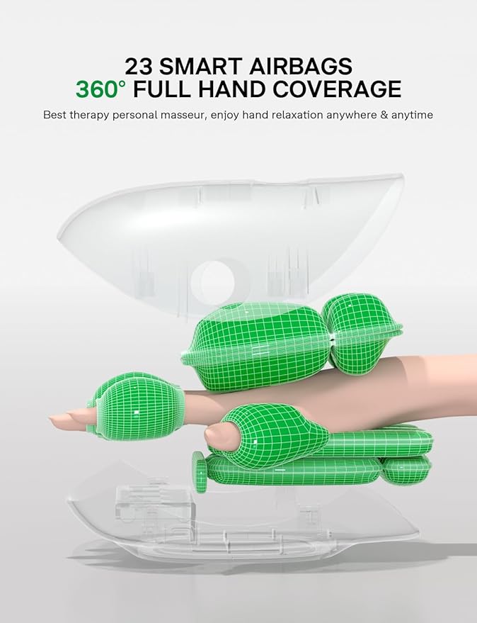 Medisana Hand Massager with Heat and Compression, Cordless Hand Massager for Arthritis and Carpal Tunnel Relief, Knuckle Stretching Massage, Birthday Christmas Gifts for Men Women Dad Mom-Green