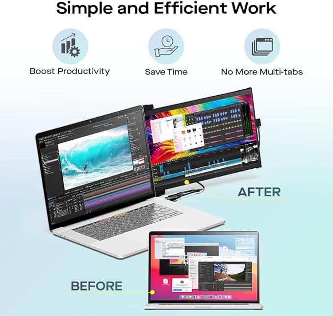 New Mobile Pixels Duex Max DS 14.1'' FHD Portable Monitor, USB Type-C/HDMI Plug and Play 1080p Laptop Monitor Extender, Portable Screen for 14'' to 17 '' Laptops, Mac/Windows/Android/Switch Compatible