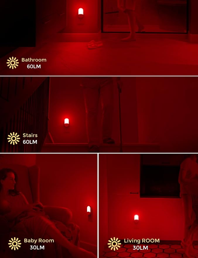 L LOHAS LED Red Night Light Plug in, Motion Sensor Night Light for Kids, Sleep Aid Red Nightlight, 30/60LM, Motion Activated Night Lights for Bathroom, Hallway, 2 Pack