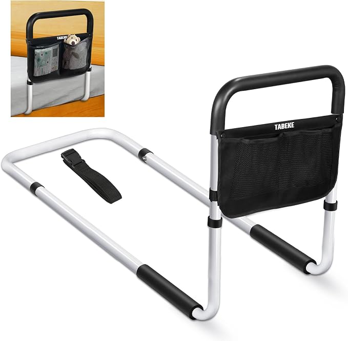 TABEKE Bed Rails for Elderly Adults Safety, Adjustable Senior Bed Assist Rail with Non-Slip Handle and Double Side Storage Pocket Fits King, Queen, Full, Twin Bed