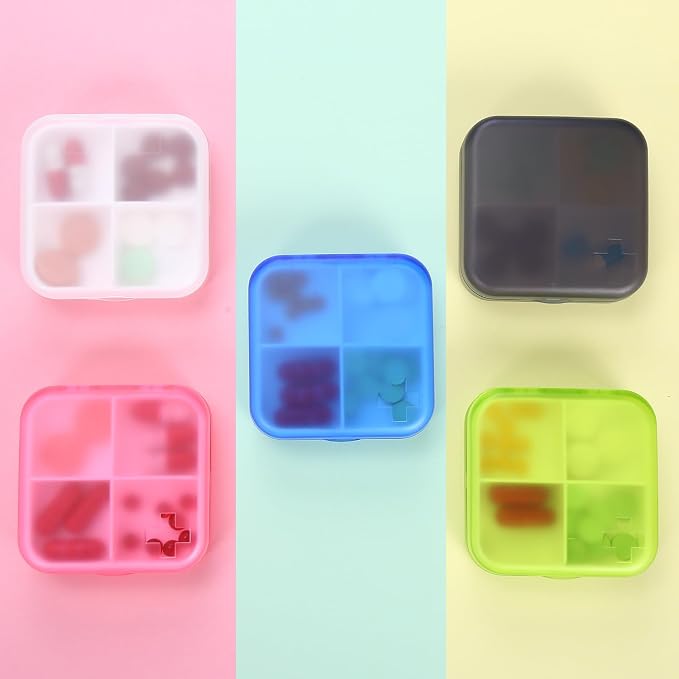 Portable Pill Organizer - Slim Pill Box for Purse or Travel, Compact Pill Case (4 Compartment, Pink)