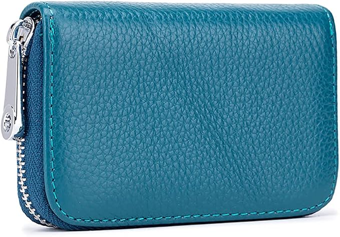 RFID Credit Card Holder Genuine Leather Credit Card Wallet with Zipper | RFID