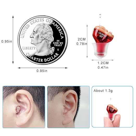 Hearing Aid for Seniors Adults Noise-Cancelling | Hearing Amplifier Invisible , Cleaning Tools Included (Red)