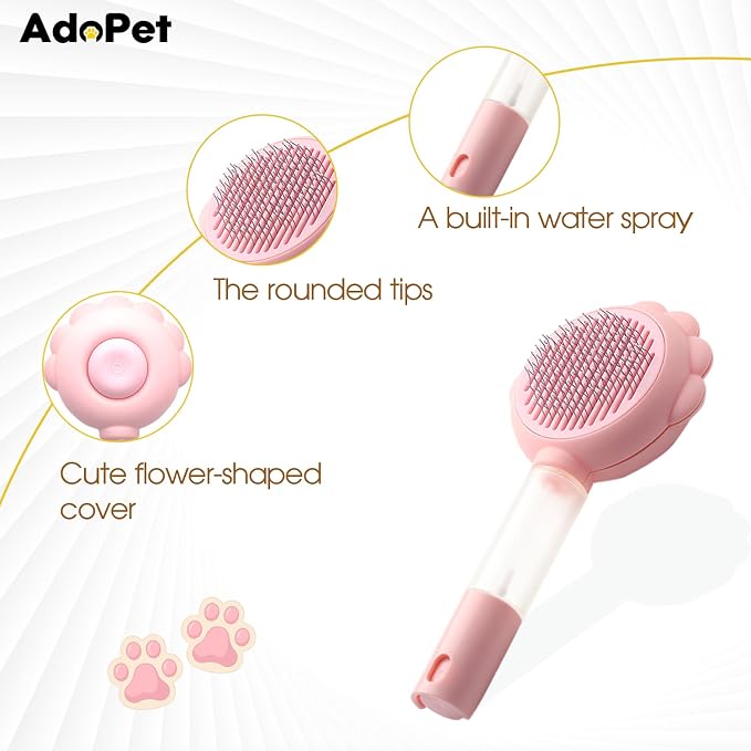 Self-Cleaning Pet Grooming Brush – Smooth Grooming Brush for Dogs and Cats, Easy Hair Removal with the Push of a Button, Gentle Shedding Remover for Small Pets