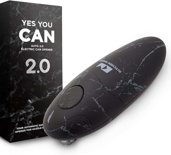 Kitchen Mama Auto 2.0 Electric Can Opener: Blade Opens Almost Any Can Pop or Soda Can - Automatic, Hands Free, Safe, Smooth Edge, Lid Remover, Battery Operated, Cordless, YES YOU CAN (Marble Black)