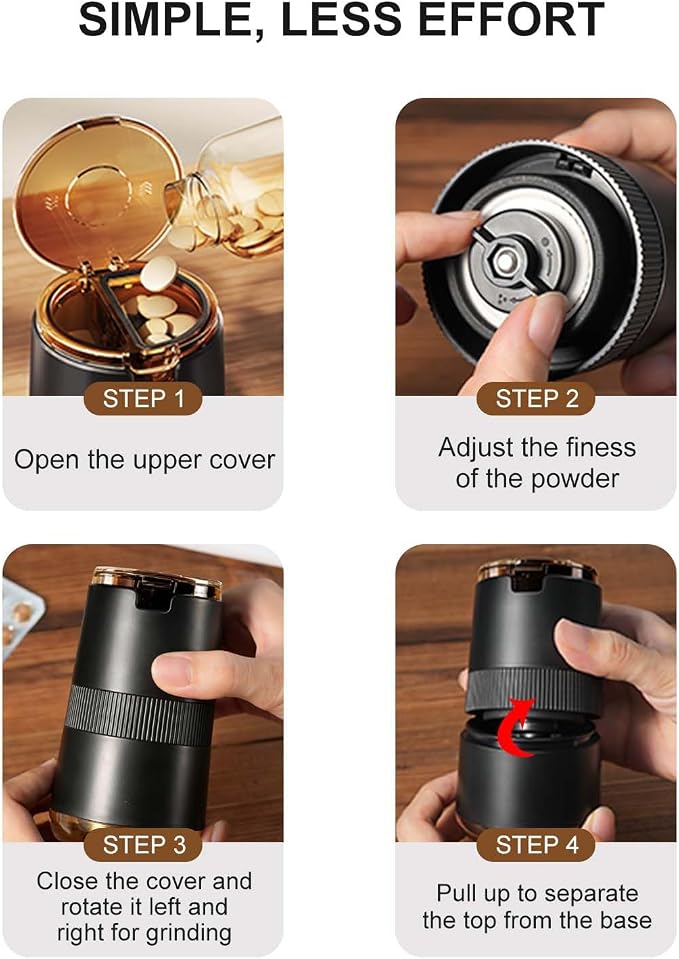 Pill Crusher,3-in-1, Pill Grinder for Fine Powder, Effortless Medication Pulverizer & Splitter with Storage Cup, Arthritis Friendly for Elderly, Pets