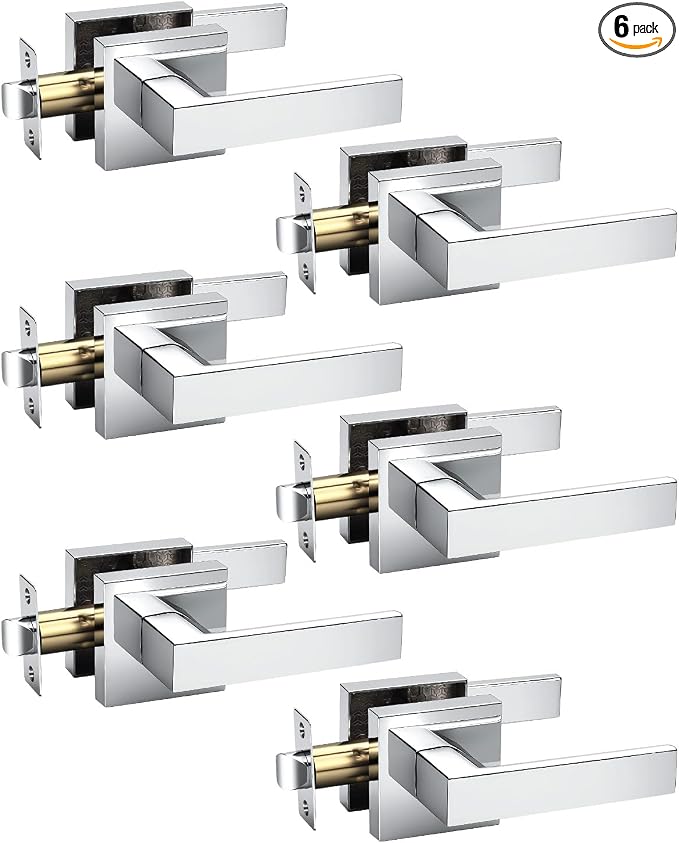 KNOBWELL 6 Pack Door Handles Interior Passage Door Knob for Closet Hallway Polished Chrome Door Leverset Modern Doorknob