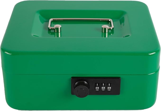 xydled Cash Box with Money Tray,Locking Cash Box with Combination Lock,Money Box with Removable Coin Tray,Medium,9.84 inchx 7.87 inchx 3.54 inch,Green
