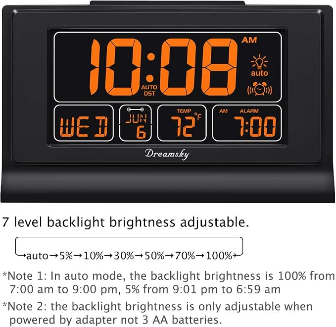 DreamSky Digital Alarm Clock with Battery Backup, 5 Inch Large Display, Auto Set Clock, USB Charging Ports, 12/24H | Digital Clock with Date & Day of Week, 5 Inch Large Display, Weekday, Temperature, USB Port, Auto DST, Brightness Dimmer