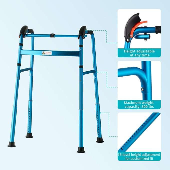 Foldable Stair Climbing Walker for Seniors | Adjustable Height, Wheel-Free Walking Aid, Lightweight Aluminum Alloy, Supports Up to 300lbs, Portable Stair Assist Bar