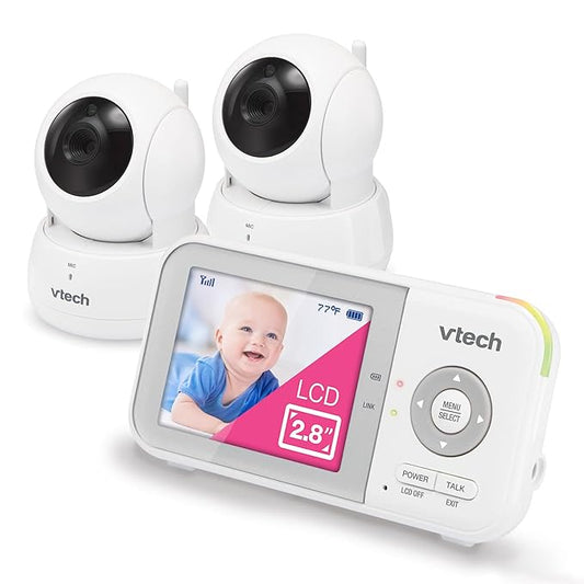 VTech VM923-2 Baby Monitor, 2.8”Screen, 1000ft Range, Pan-Tilt-Zoom, Night Vision, 2-Way Audio, Temperature Sensor, Lullabies, Secured Transmission No WiFi