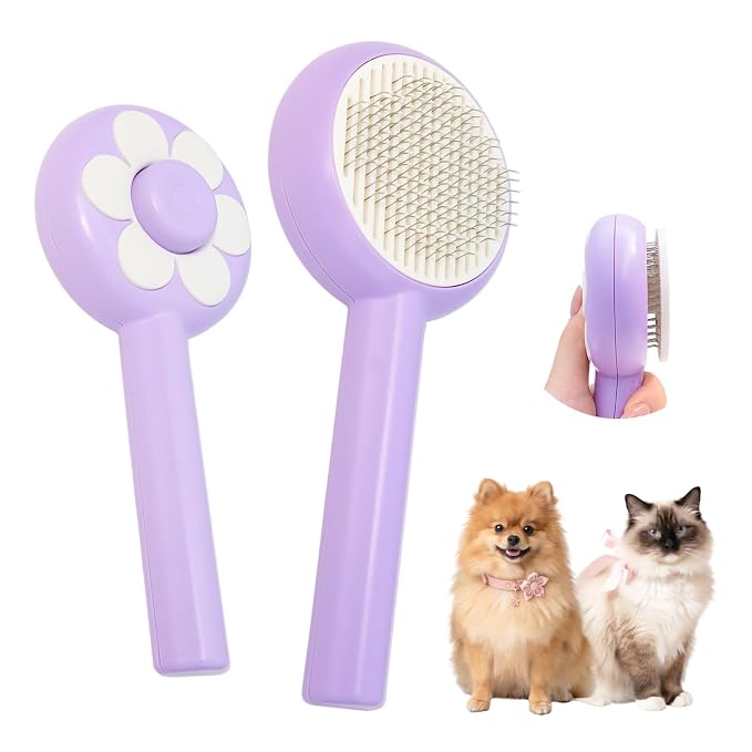 Self-Cleaning Pet Grooming Brush – Smooth Grooming Brush for Dogs and Cats, Easy Hair Removal with the Push of a Button, Gentle Shedding Remover for Small Pets