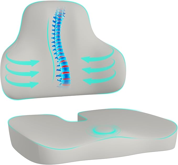 Cushion and Lumbar Support Pillow, Relief Pressure Seat Cusion for Office Chairs & Car Seat, Ergonomic Design Cusion for Tailbone Pain Relief, Sciatica & Back Support (Grey, Lumbar&Cusion)